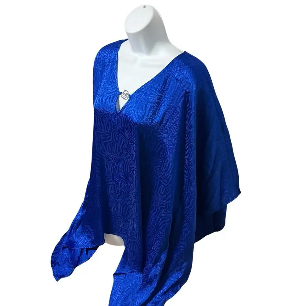Michael Kors Top‎ 1X Blue Animal Print Tunic Jacquard Handkerchief Hem